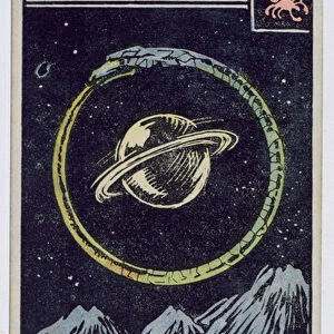 Astrological tarot card depicting Scorpio (colour litho)