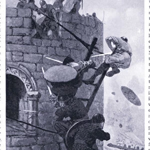 The attack on Carmarthen Castle AD1136, 1920s (litho)