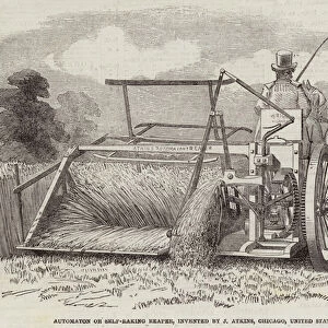 Automaton or Self-Raking Reaper, invented by J Atkins, Chicago, United States (engraving)
