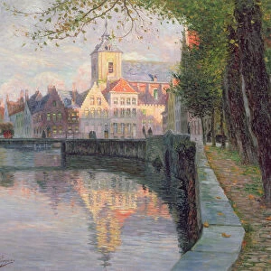 Autumn in Bruges (oil on panel)