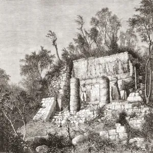 The Ball Court, Chichen Itza, Yucatan, Mexico (engraving)