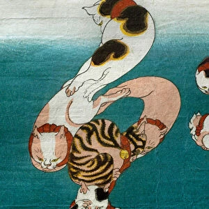 Baloon Fish (Fugu) Series Cats forming written Characters (Neko no ateji), c. 1842