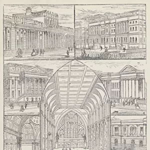 Bank of England, Custom House, Mansion House, Stock Exchange, Guildhall, General Post Office, Trinity House, Royal Exchange (engraving)