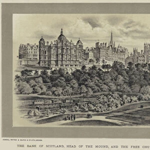 The Bank of Scotland, Head of the Mound, and the Free Church College (engraving)