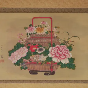 Basket of flowers, 1837 (ink and colours on silk)