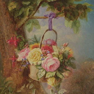 Basket of Roses with fuschia, 19th century