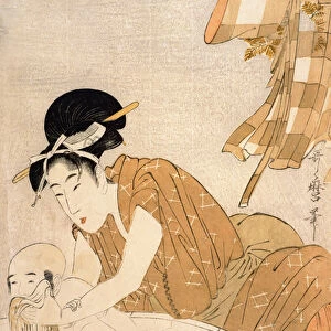 The Bath, Edo period (1603-1868) (coloured woodblock print)