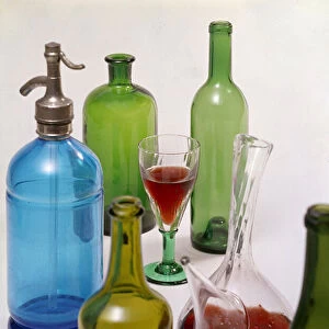 Bottles, bottles, bottles of different shapes. French production of the 20th century