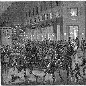 The boulevard of the Italians in Paris a night of Bal at the opera. engraving of 1873