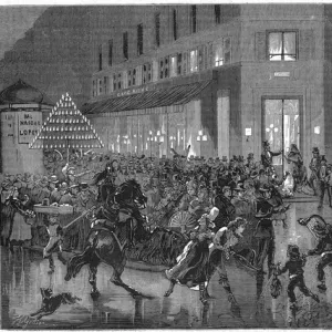 The boulevard of the Italians in Paris a night of Bal at the opera. engraving of 1873