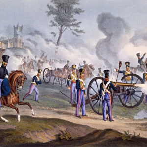 The British Royal Horse Artillery - Cannons on the Battlefield, 1835 (colour litho)