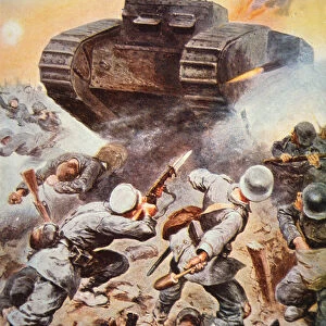 British tank in action against Germans on the Western Front in WWI