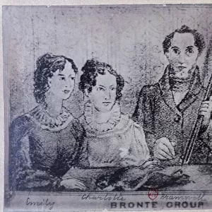 The Bronte sisters and their brother: Emily, Charlotte, Branwell and Anne. Drawing of the 19th century - coll. Larmel, B. N