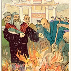 The burning of the books of Confucius (chromolitho)