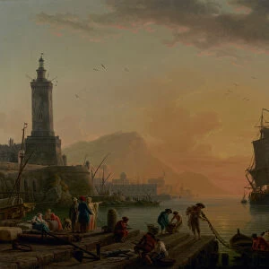A Calm at a Mediterranean Port, 1770 (oil on canvas)