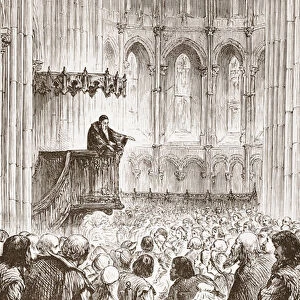 Calvin preaching his farewell sermon in expectation of banishment