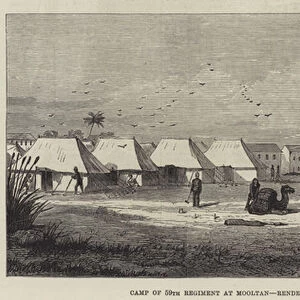 Camp of 59th Regiment at Mooltan, Rendezvous of the Quetta Field Force (engraving)