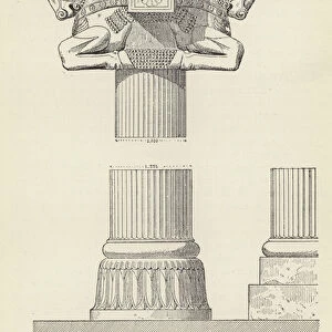Capital and base of column to the westward, Base of column of central pavilion (engraving)