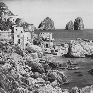 Capri, Marina piccola, Faraglioni (b / w photo)