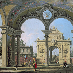 Capriccio of a triumphal arch seen through an ornate archway, c. 1750 (oil on canvas)