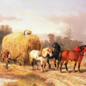 Carting hay, 19th century (oil on canvas)