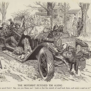 Cartoon mocking a man driving his car in excess of the speed limit (litho)