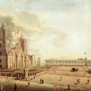 The Catedral Metropolitana and the Palacio Nacional (oil on canvas)