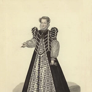 Catherine de Medici, wife of King Henry II of France (coloured engraving)