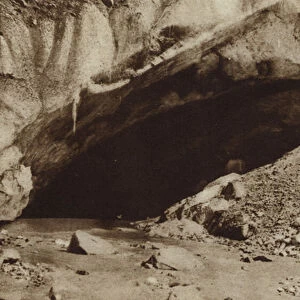 Cavern in the Himalayas at Gangotri, India, source of the River Ganges (b / w photo)