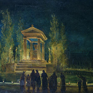 The Cenotaph of Jean Jacques Rousseau (1712-78) in the Tuileries, Paris, 1794 (oil