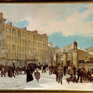 Chantier de bois a buruler boulevard du Montparnasse en janvier 1871 - Scene de rue dans