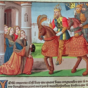 Charlemagne visiting Rome, miniature from Ogier le Danois, printed by A. Verard, Paris, 1499 (hand-coloured print)