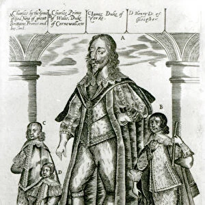 Charles I with his Children (engraving) (b / w photo)
