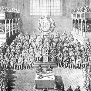 Charles I before the High Court of Justice at Whitehall, 27th January 1649 (engraving)