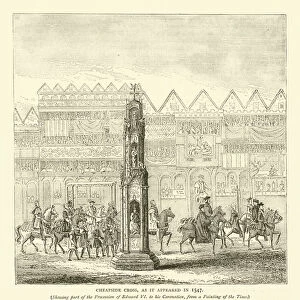 Cheapside Cross, as it appeared in 1547, showing part of the procession of Edward VI to his coronation, from a painting of the time (engraving)