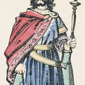 Chilperic 2, 20e roi de France, monte sur le trone en 716, mort en 720 (coloured engraving)
