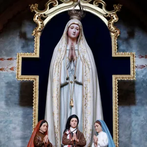 Church of Mercy. Our Lady of Fatima with Lucia dos Santos and her cousins Francisco