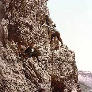 Climbers in the Tyrol, pub. c. 1900 (colour litho)