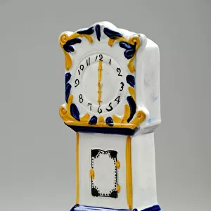 Clock money box, 1838 (pearlware with underglaze elements)