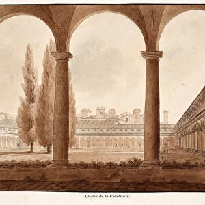 The cloister of the charterhouse, 1833 (etching with brown wash)