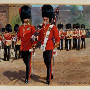 The Coldstream Guards Changing Guard at St James, 1905 circa (oil on board)