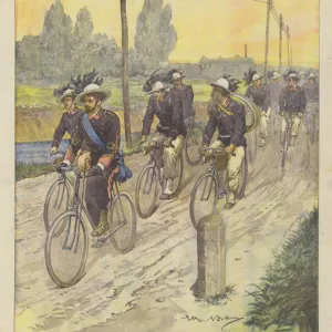 The Company Of Cycling Bersaglieri That Is Starting To The Great Maneuvers In Piedmont (colour litho)