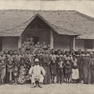 Congo tribal chief and his many wives (b / w photo)