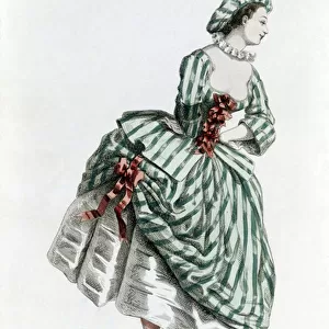 Costume and mask of Columbina in 1855, female character in the commedia dell arte