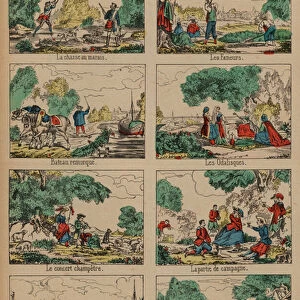 Countryside scenes (coloured engraving)
