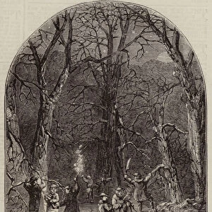 Cutting Wood in Epping Forest, according to Ancient Custom, at Midnight, 9 November (engraving)
