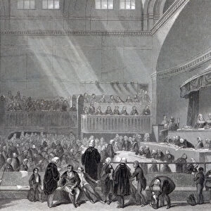 Daniel O Connell standing trial in 1844 (engraving)