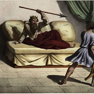 David playing the cithar before King Saul to appease him