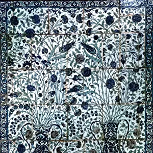 Decorative panel with two vases and flowers (faience)