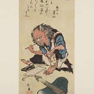 Demon Preparing to Write in an Account Book (Oni) (colour woodblock print)